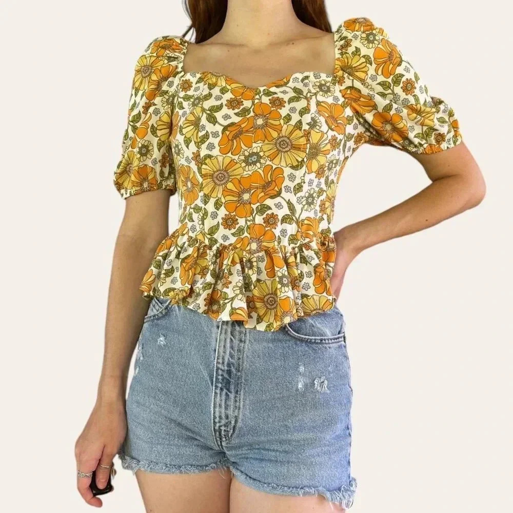 Floral Puff Sleeve Crop Top - Picture 5 of 6